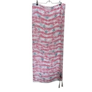 Letarte Sarong Pareau Starfish Print Cover up Semi-Sheer Tassels Beach Vacation